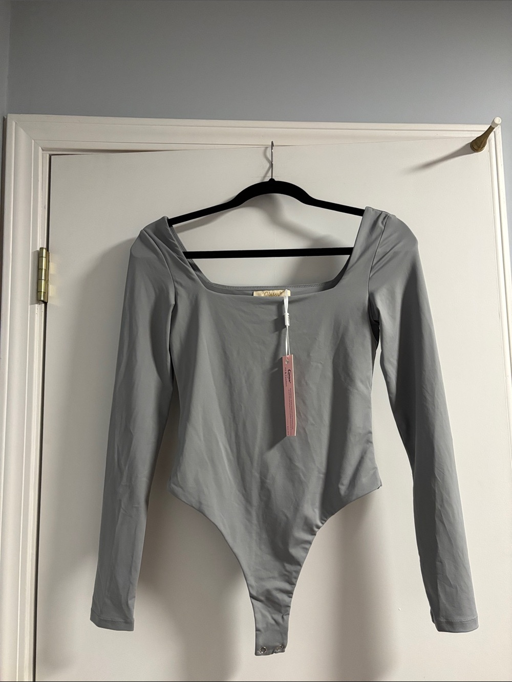 Qinsen Long Sleeve Gray One-Piece Bodysuit NWT